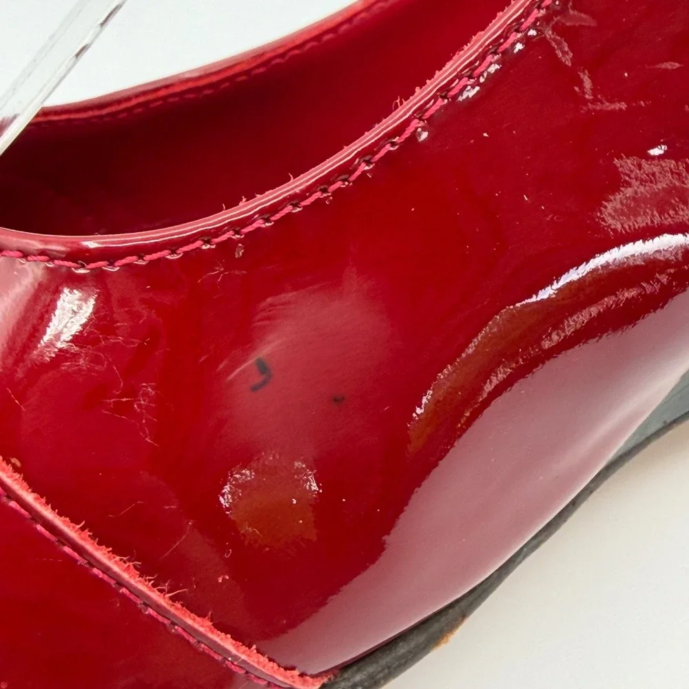 Brighton Napoli Wedge Sandals Women 8M Red Patent Leather Slingback Buckle Chic